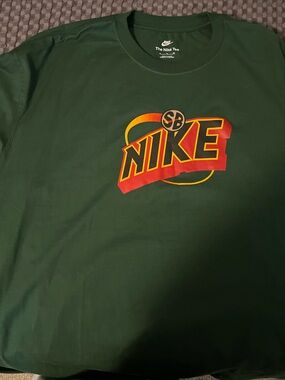 Nike Dark Green Short Sleeve Tee with Red & Yellow Logo